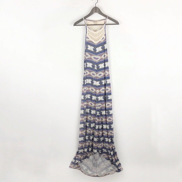 Lucky Brand Crochet Detail Aztec Print Tribal High Low Maxi Dress Size Medium - Picture 1 of 10